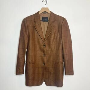 Nino Danieli Blazer Men's Size Small Brown Check Straight Fit Suit Button Front